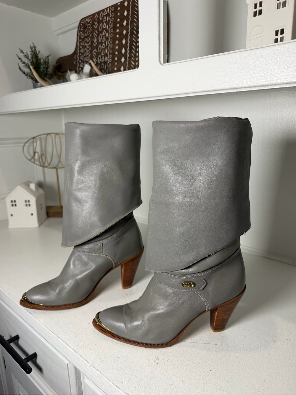 Dingo Womens 7.5 Gray Leather Convertible Tall Fold Over Western Cowboy Boots - Picture 8 of 8